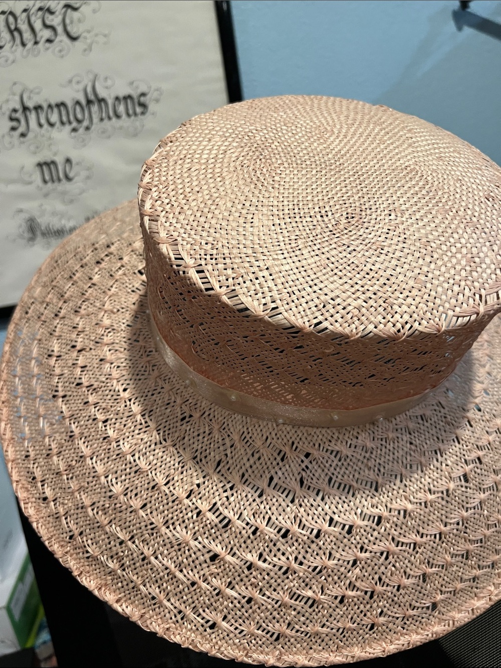 Women's Straw Sun Hat with Ribbon Band - Pink